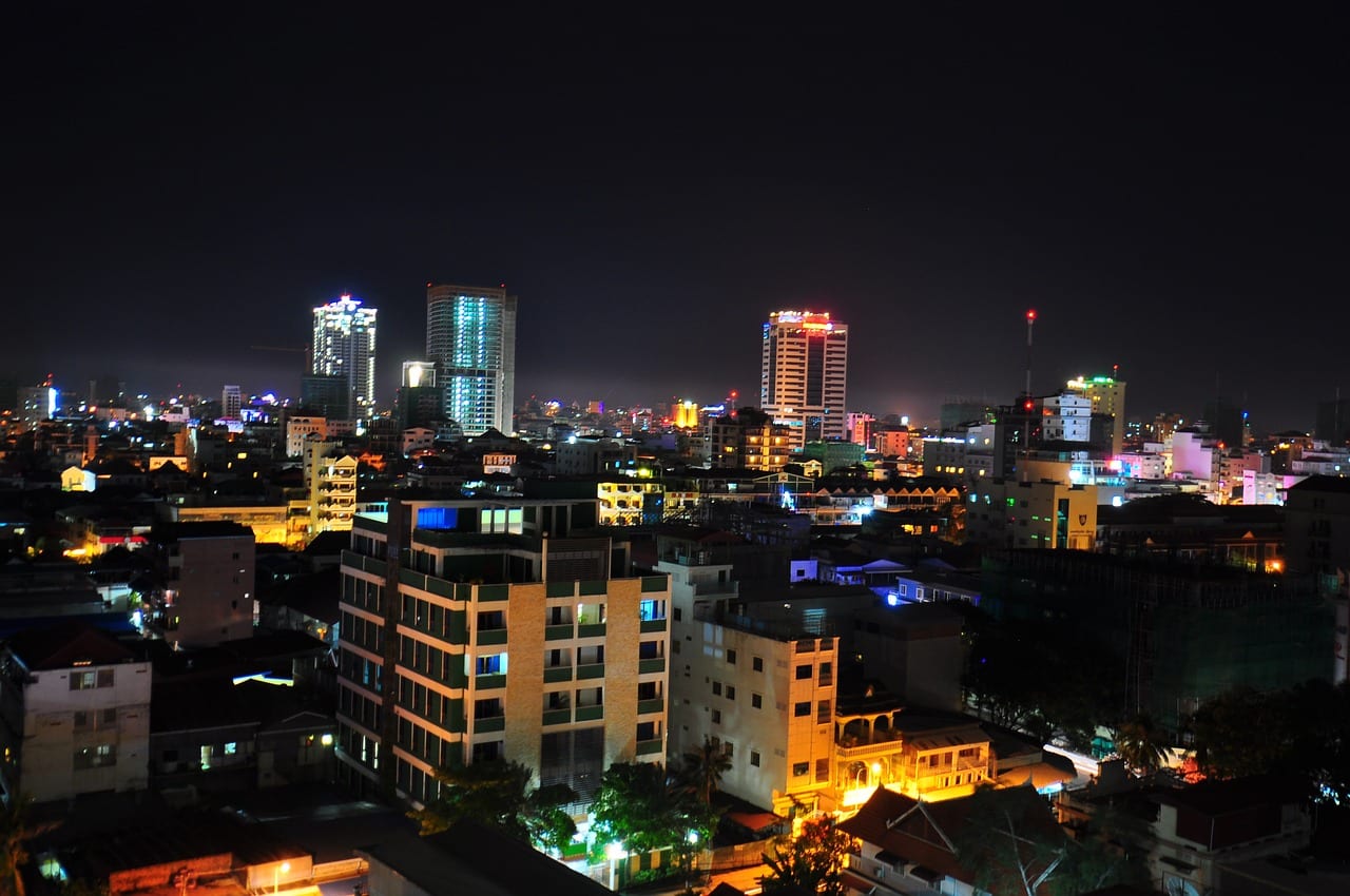 The city night sky of Phnom Penh, Cambodia
