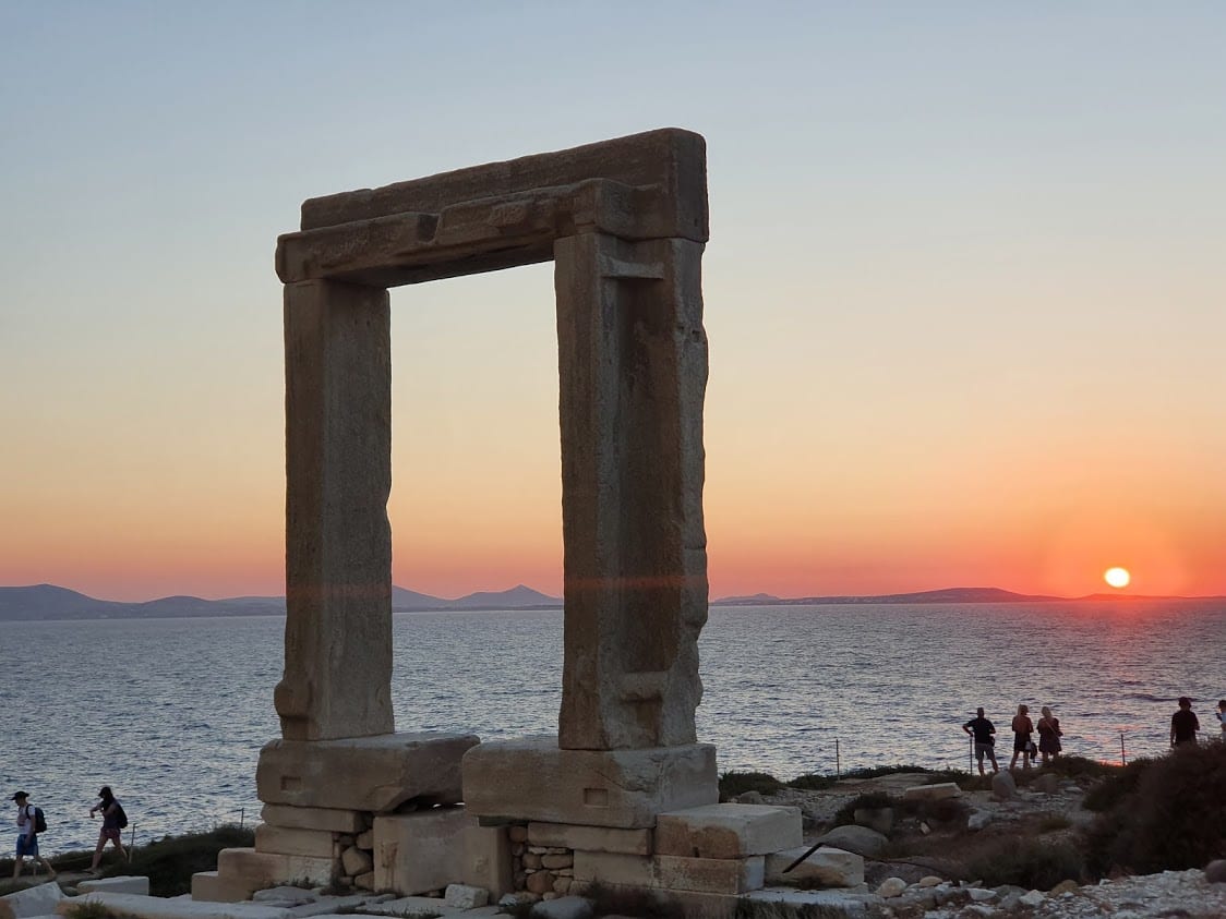 Portara at Naxos in Greece at sunset