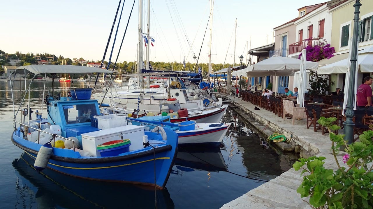 Small fishing boats at Fiskardo village in Kefalonia