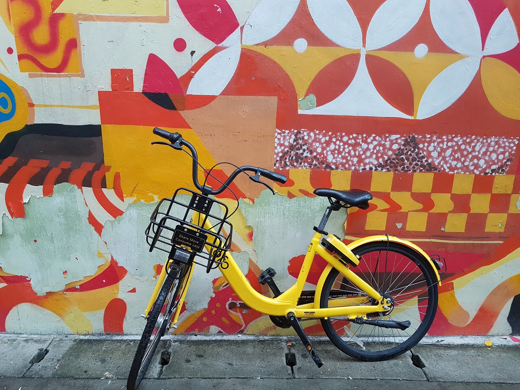 A bright yellow bike from a bike share scheme in SIngapore