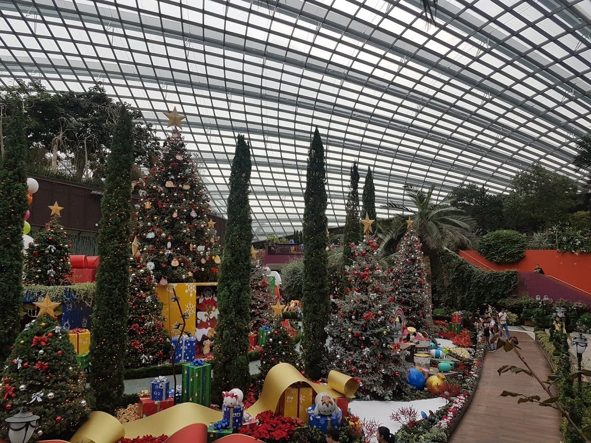The giant Flower Dome at the Gardens by the Bay in Singapore had a Christmas vibe when we visited in November.