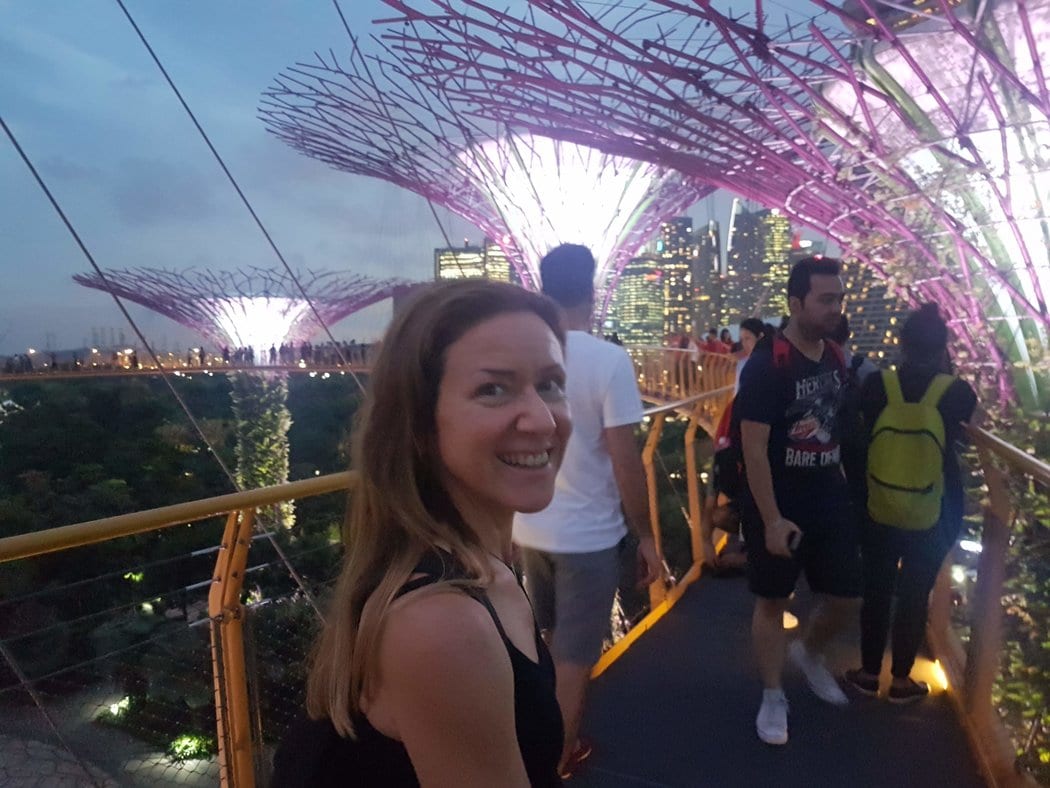 Walking along the supertree walkway in the Singapore Bay Gardens