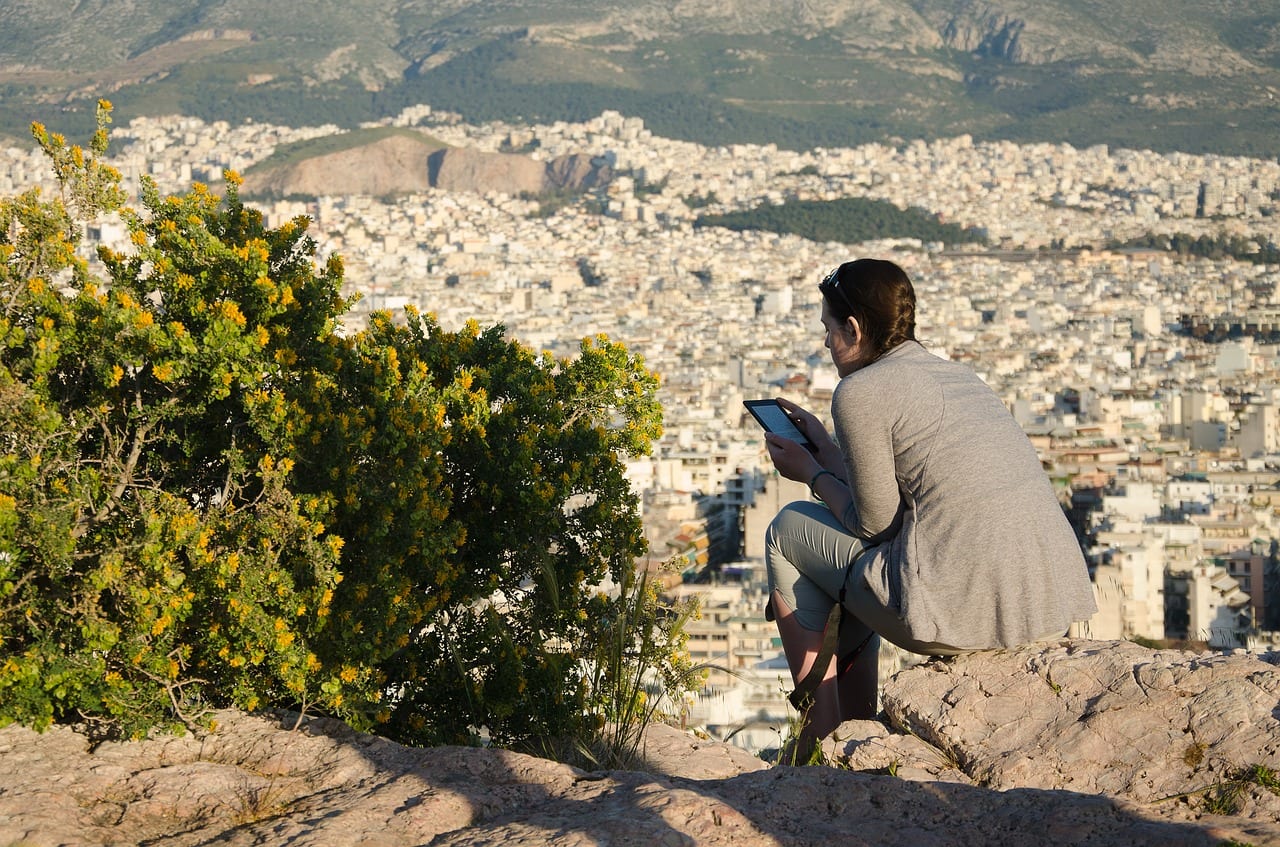 Enjoying the view on Areopagus hill in Athens