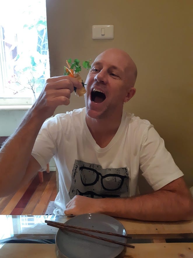 Eating vegetarian food in Hanoi