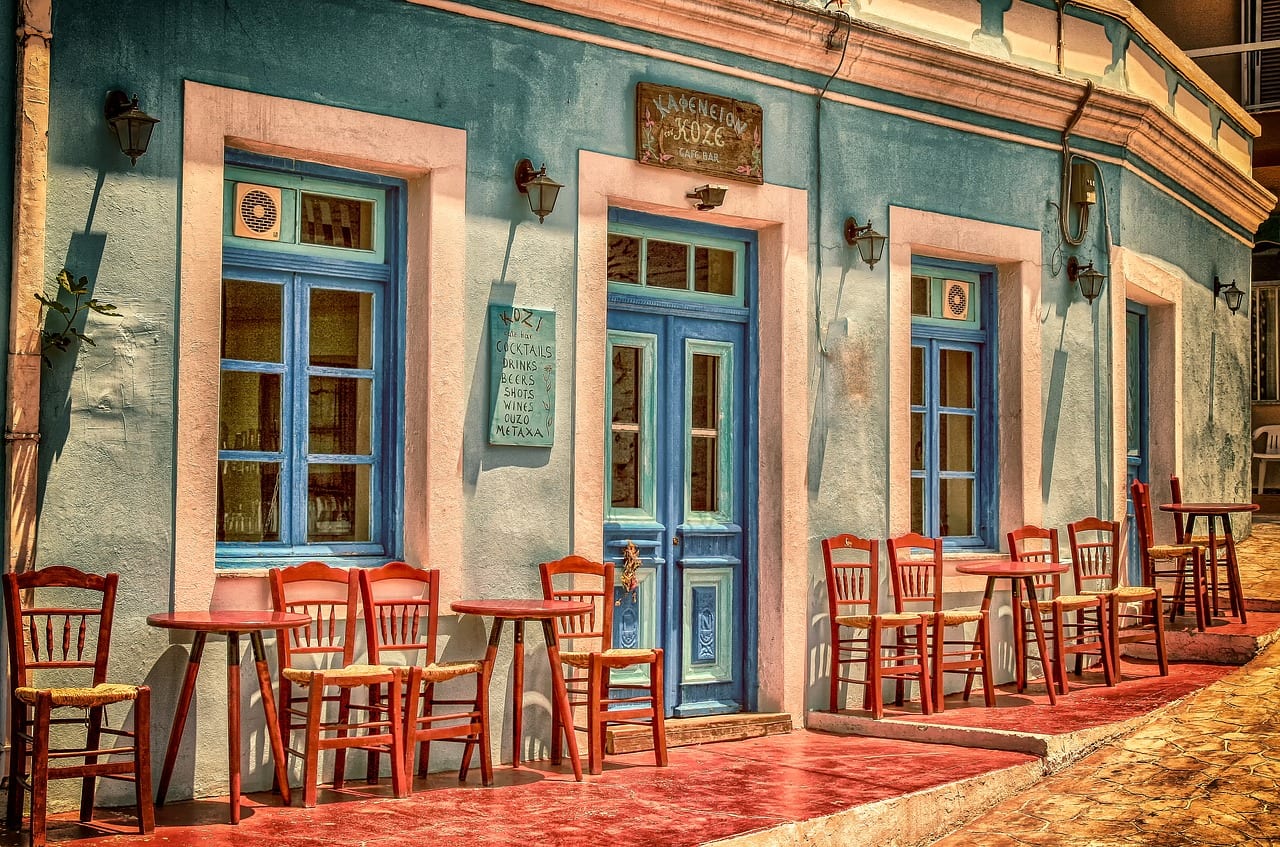 The famous Greek Kafeneio - Traditionally the older generation drink Greek coffee in cafes like this all over Greece