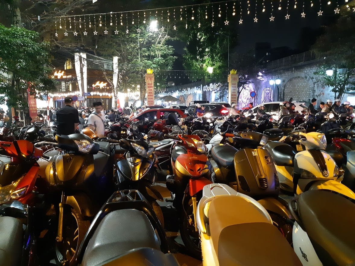 Parked mopeds in Hanoi