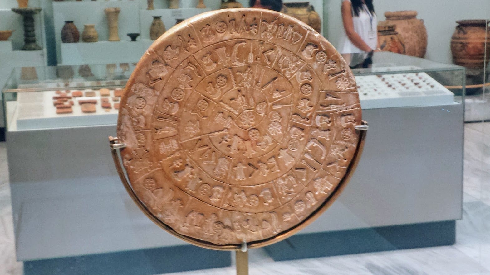 The Phaistos Disc in the Archaeological Museum in Heraklion, Crete.