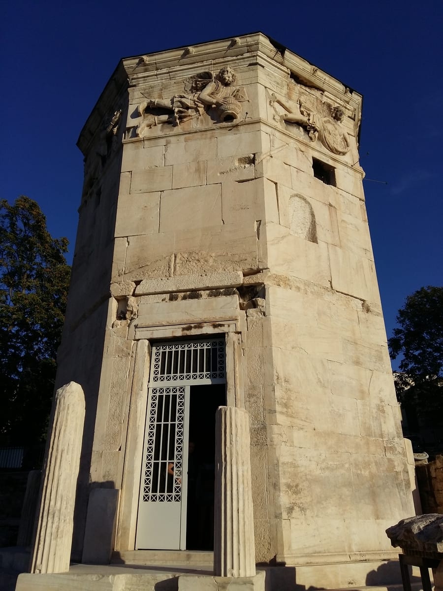 The Tower of the winds is situated in the Roman Agora in Athens