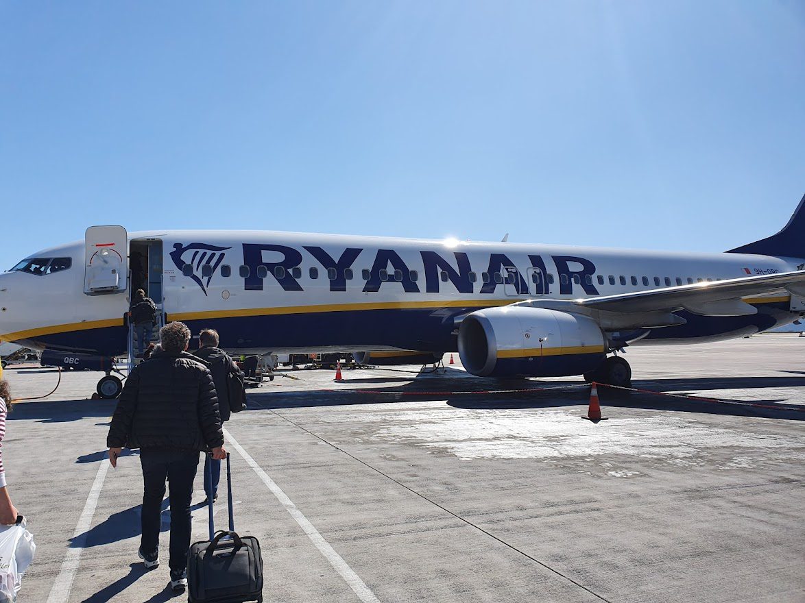 Boarding a Ryanair flight at Athens Airport, Greece