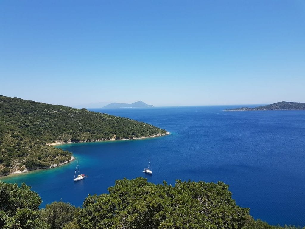 A view out over Ithaca island in Greece