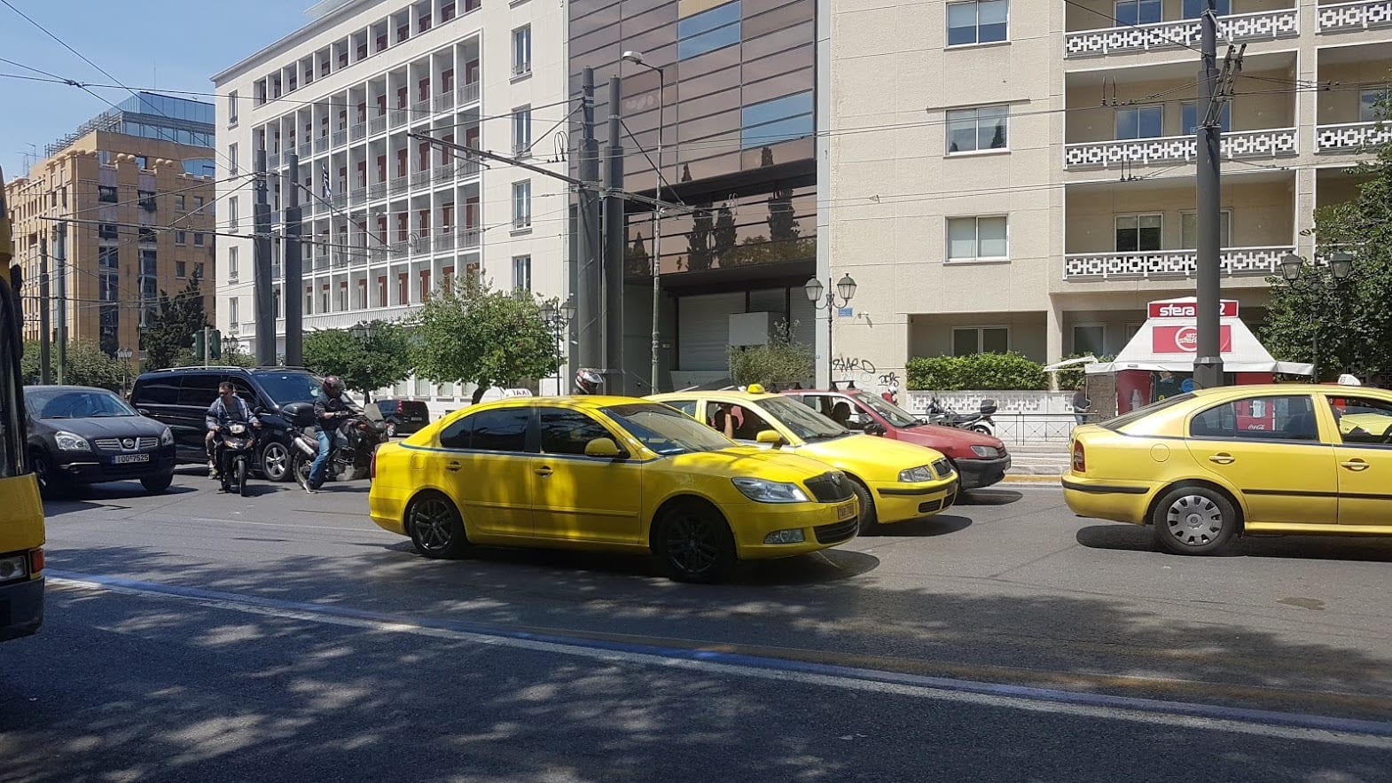 The yellow taxis in Athens