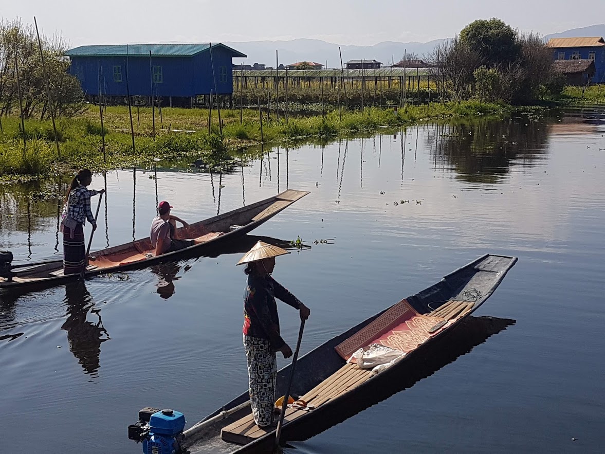 Boats on Inle Lake in Myanmar