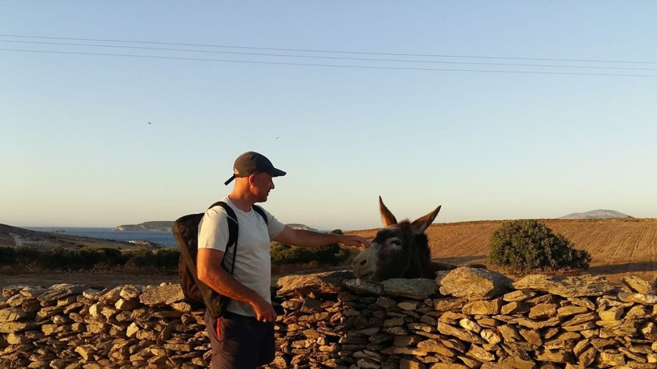 Which one is Dave Briggs and which one is the donkey on Schinoussa 