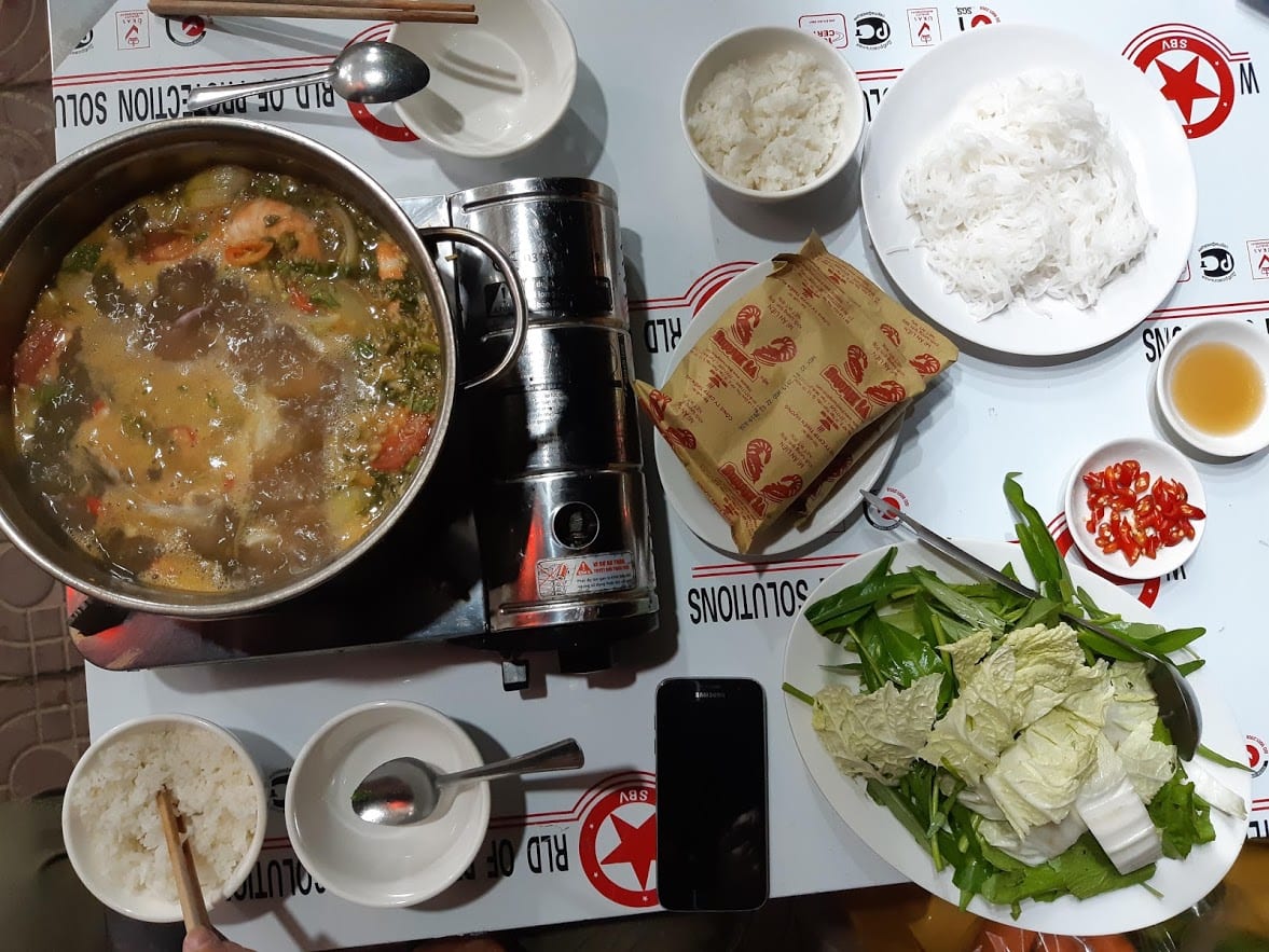 Eating seafood hotpot in Con Dao Vietnam