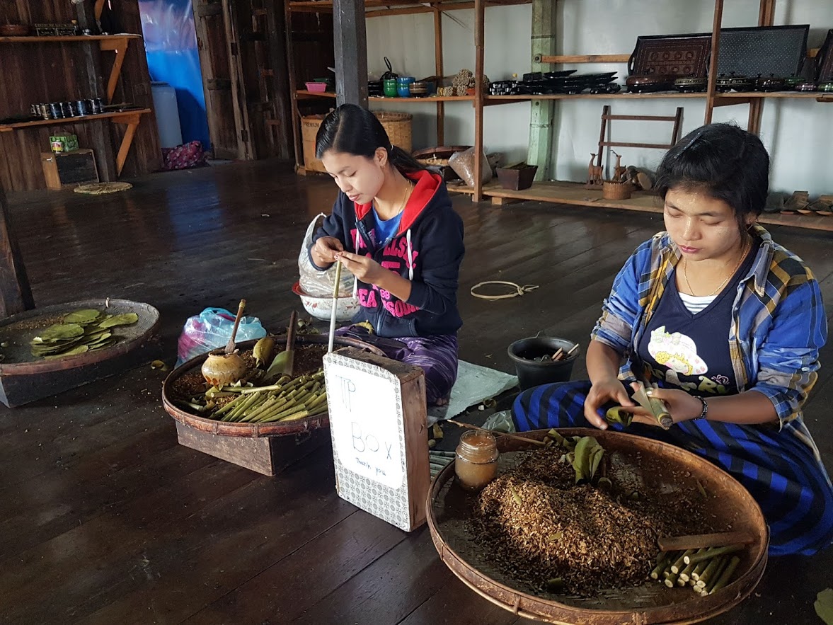 Tobacco rolling in Inle Lake, Myanmar
