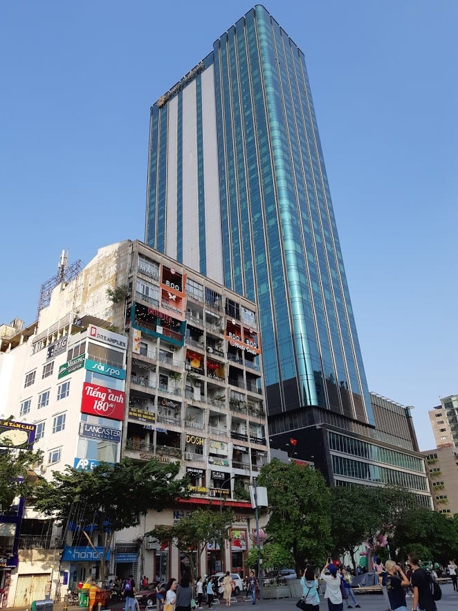 The apartment block complex at Nguyen Street in Saigon that has been re-purposed into small cafes and shops