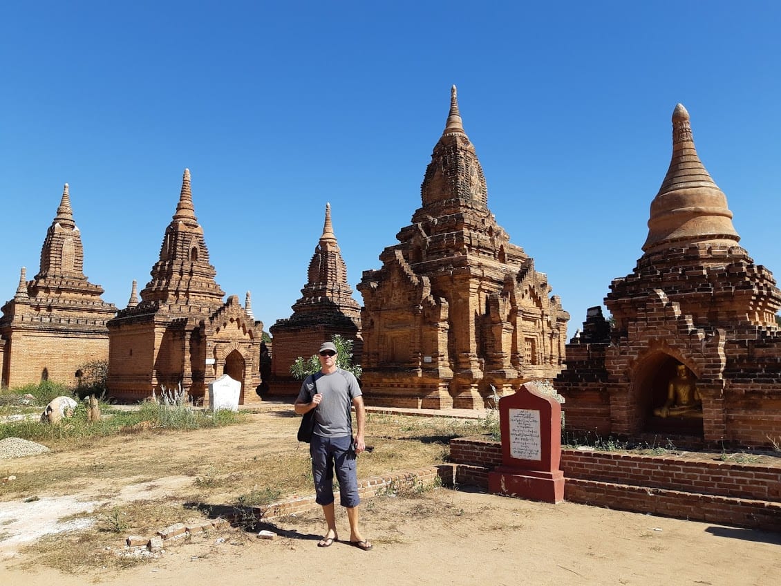 Dave Briggs standing in front of the temples in Bagan