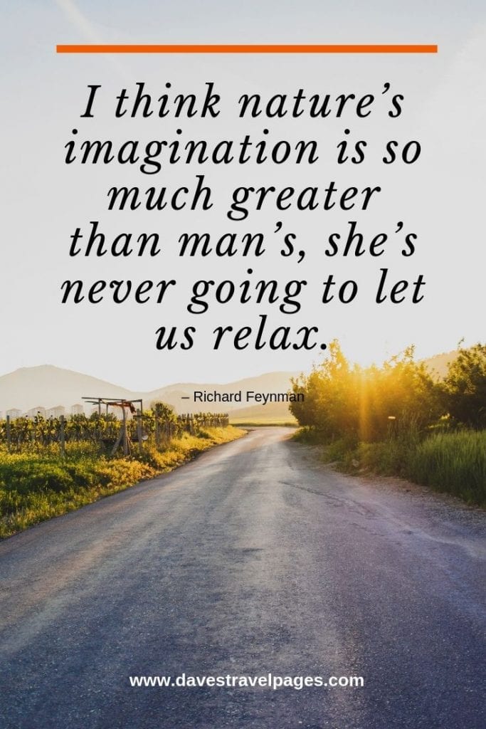 Mother Nature Quotes -“I think nature’s imagination is so much greater than man’s, she’s never going to let us relax.” – Richard Feynman