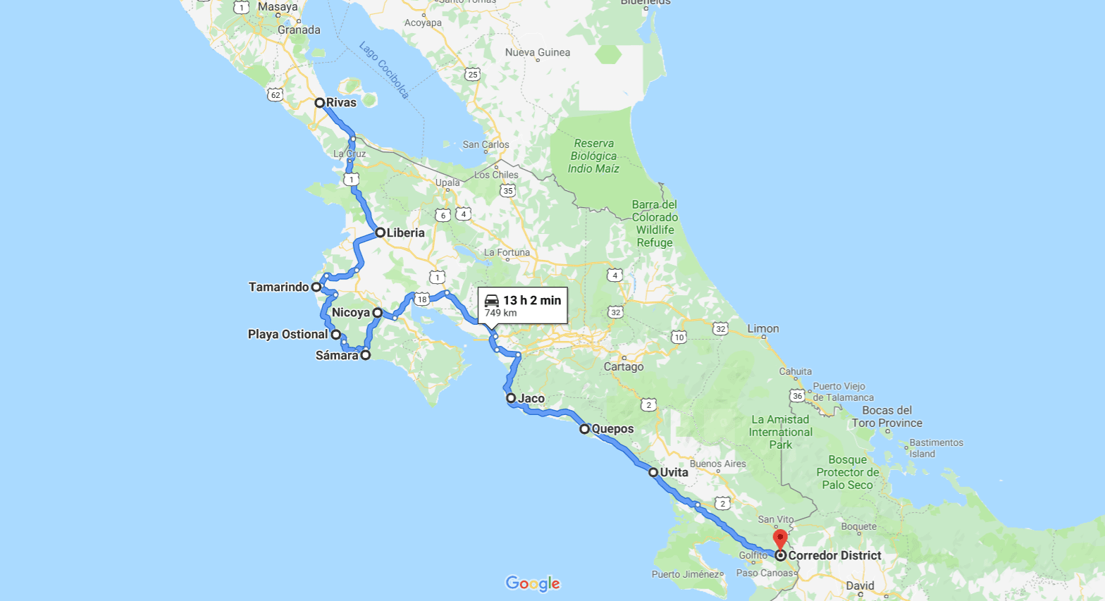 My cycling route through Costa Rica