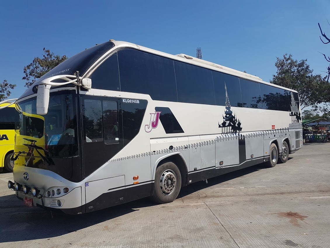The famous JJ Express bus that runs between popular destinations in Myanmar