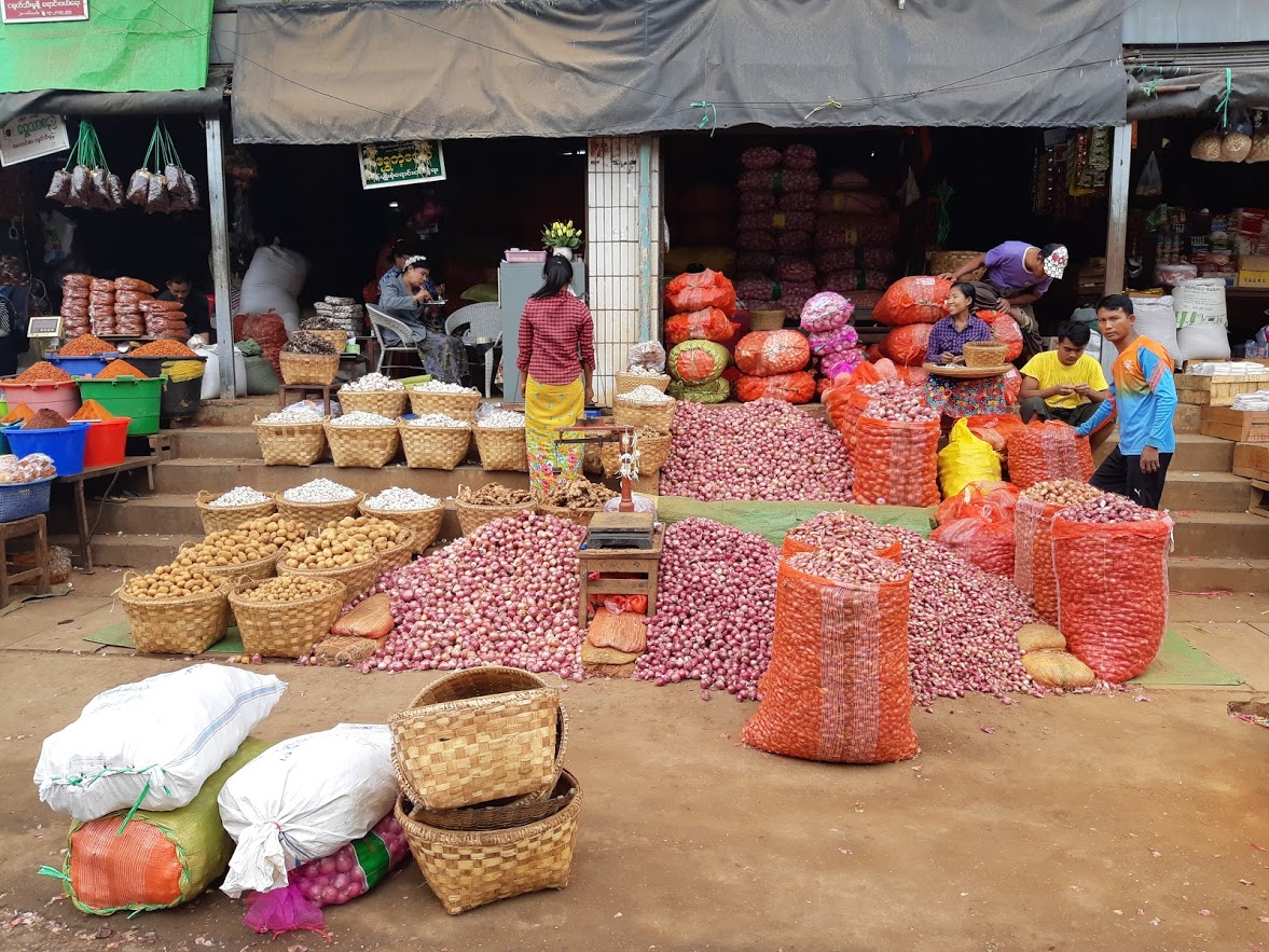 Piles of produce at the local market in Mandalay Myanmar
