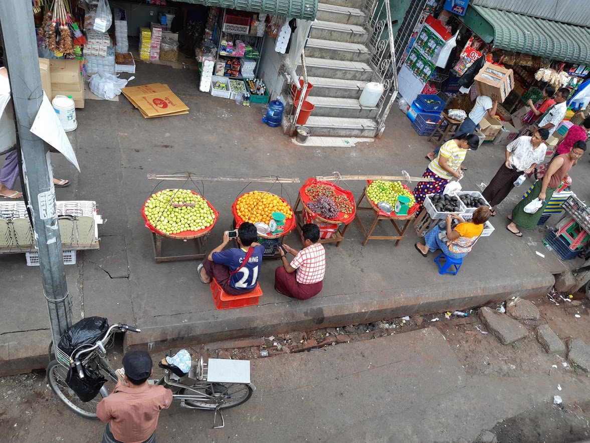 Looking down onto the streets of Myanmar