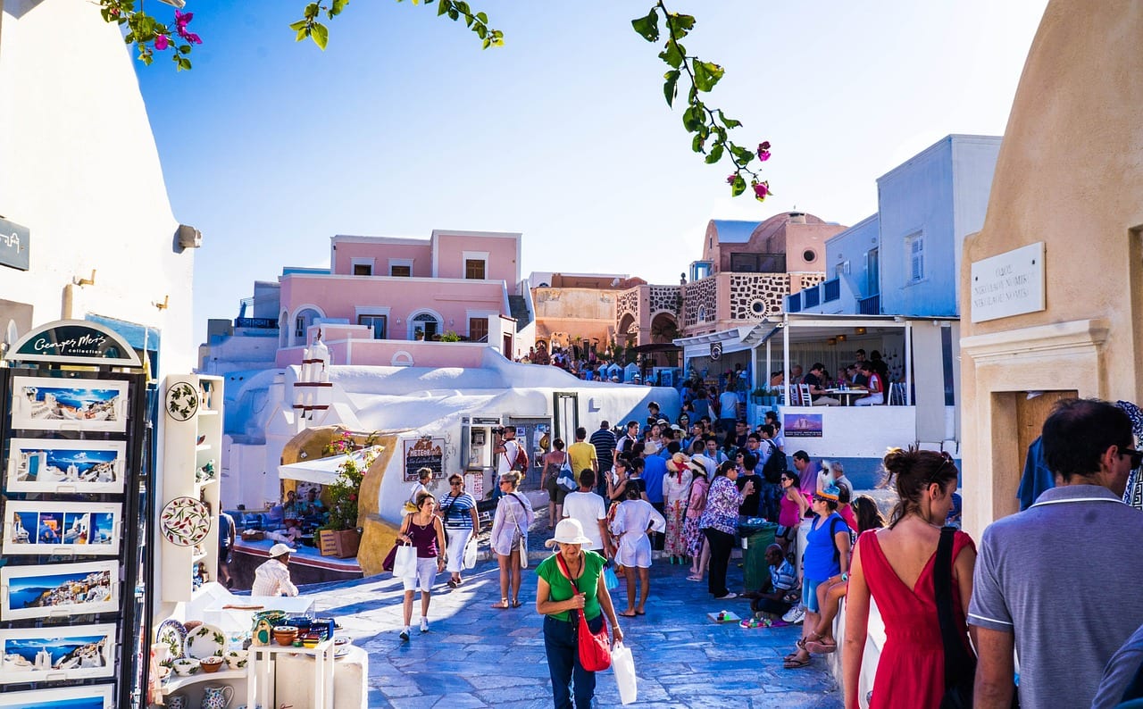 Tourist crowds in Santorini