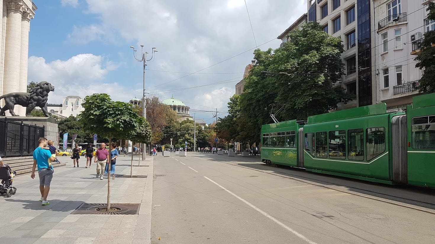 A tram rolling through Sofia city center