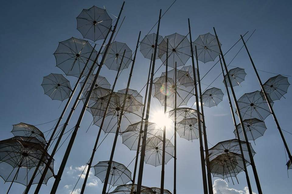 The famous umbrellas in Thessaloniki, Greece