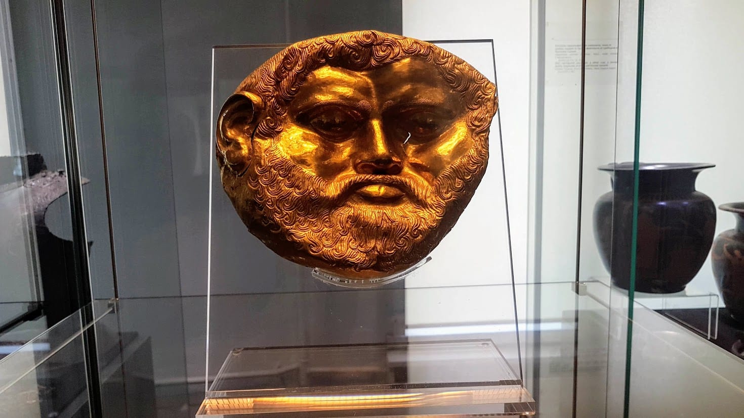 The gold mask from inside the National Archaeological Museum in Sofia, Bulgaria