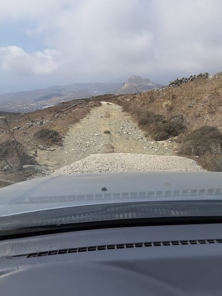 Driving a dirt road in Tinos, Greece