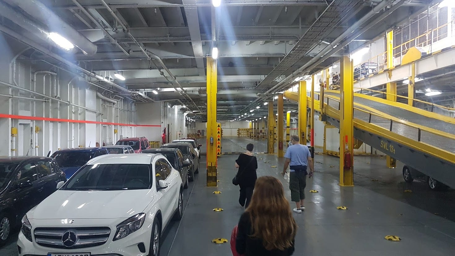 Cars parked inside the Andros ferry