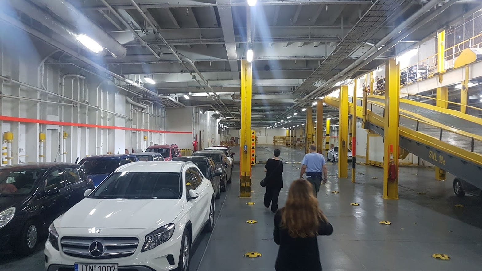 Cars parked inside the Rafina to Tinos ferry