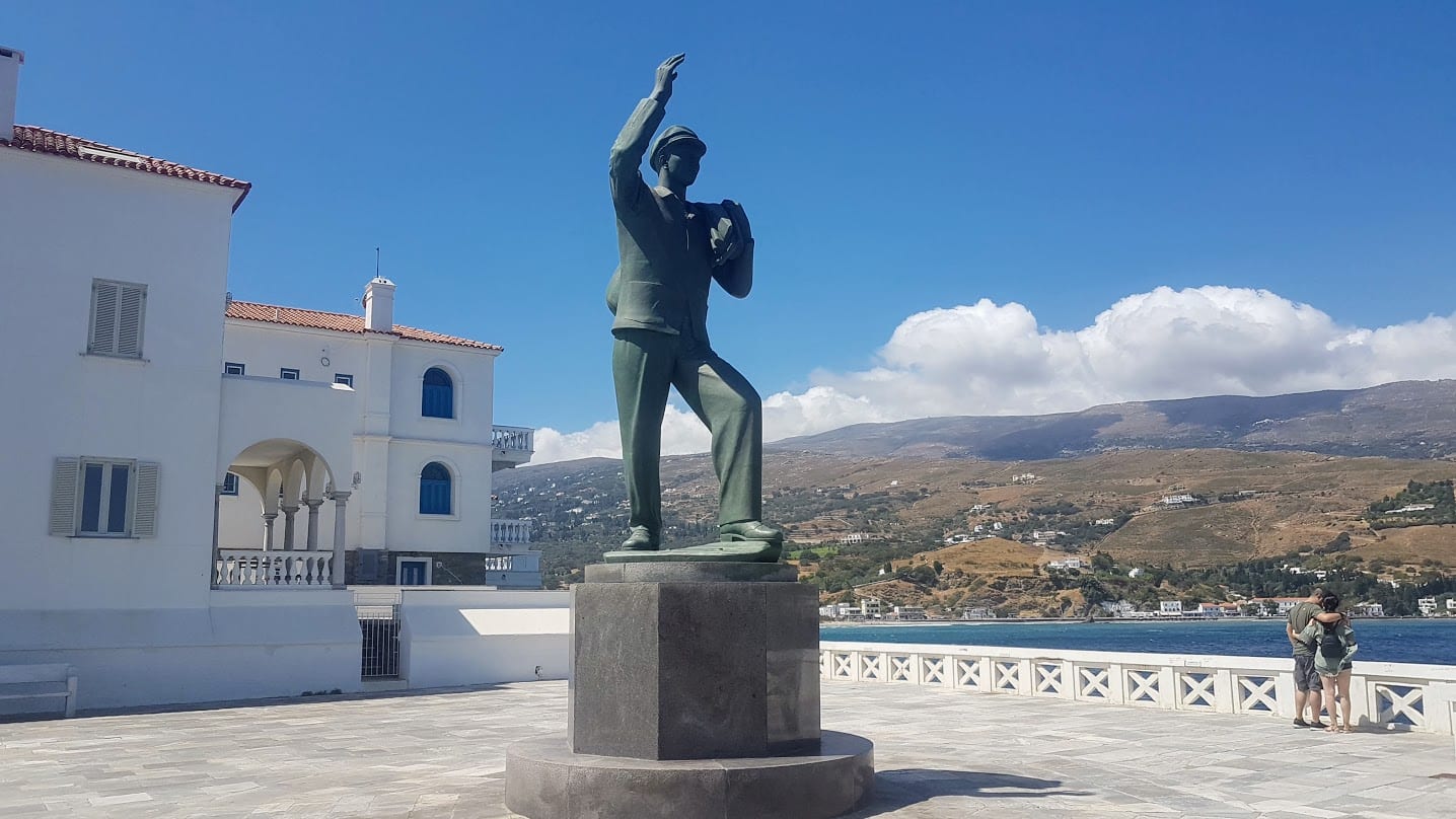 Statue of the fisherman in Andros Island in Greece