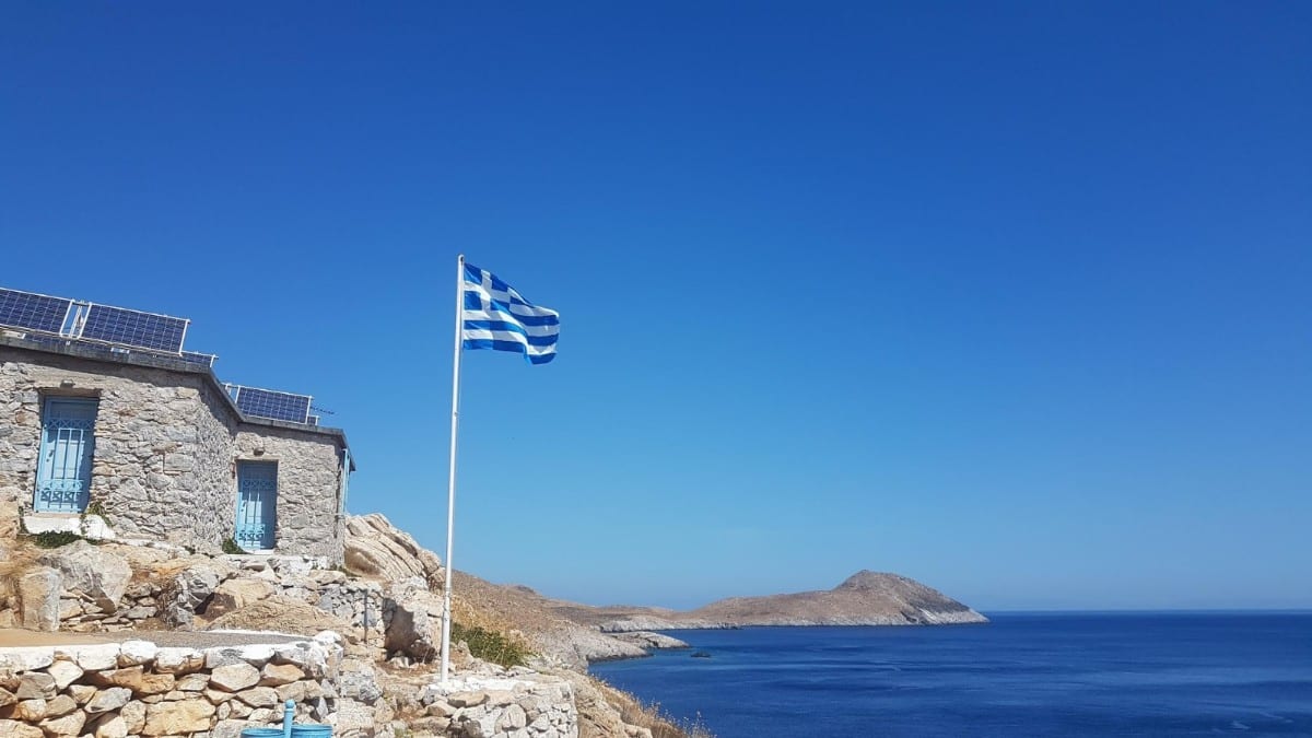 Greek flag flying at Cape Tainaron