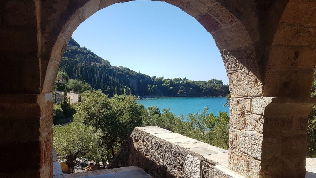 Looking out onto the beach near Patrick Leigh Fermor House