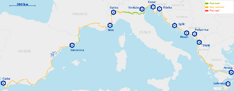A map of Eurovelo route 8