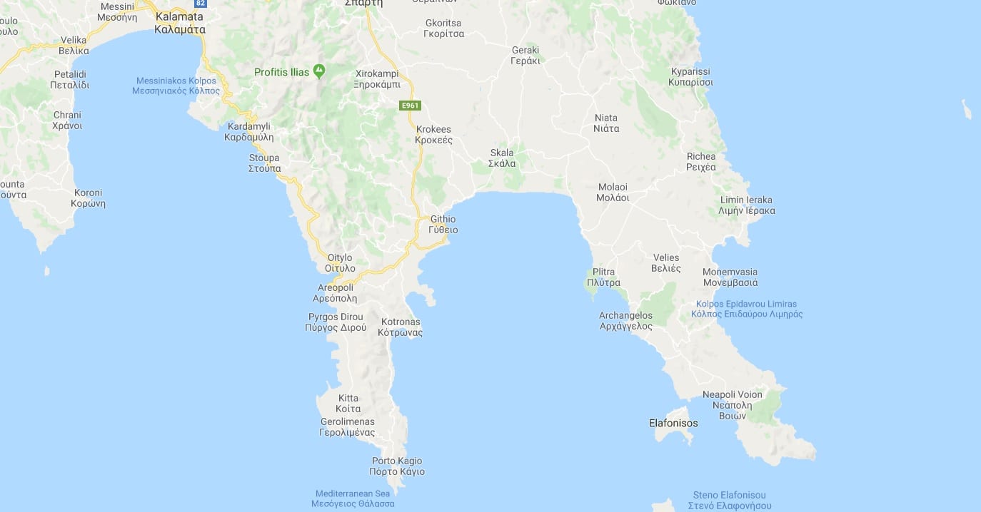 A map of Mani Greece