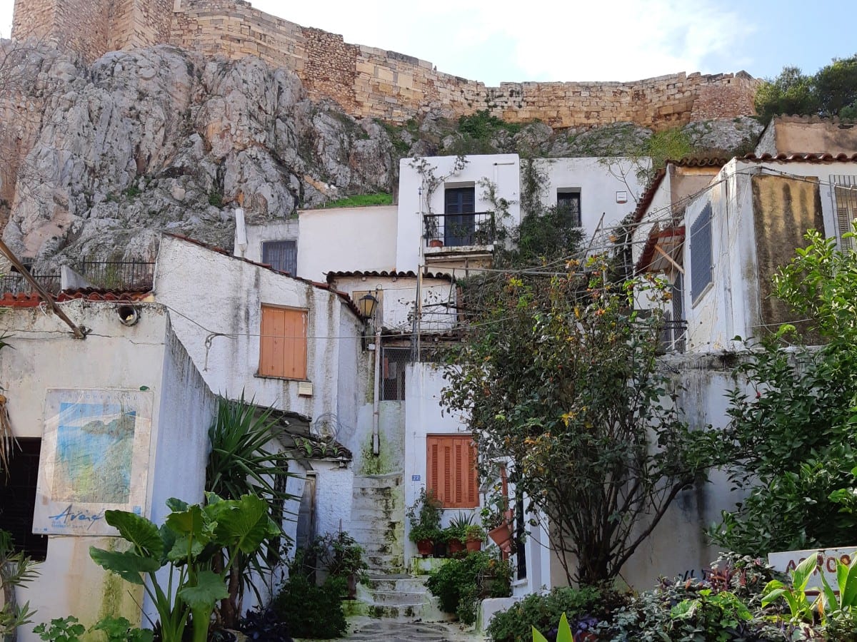 Walking through Anafiotika underneath the Acropolis in Athens