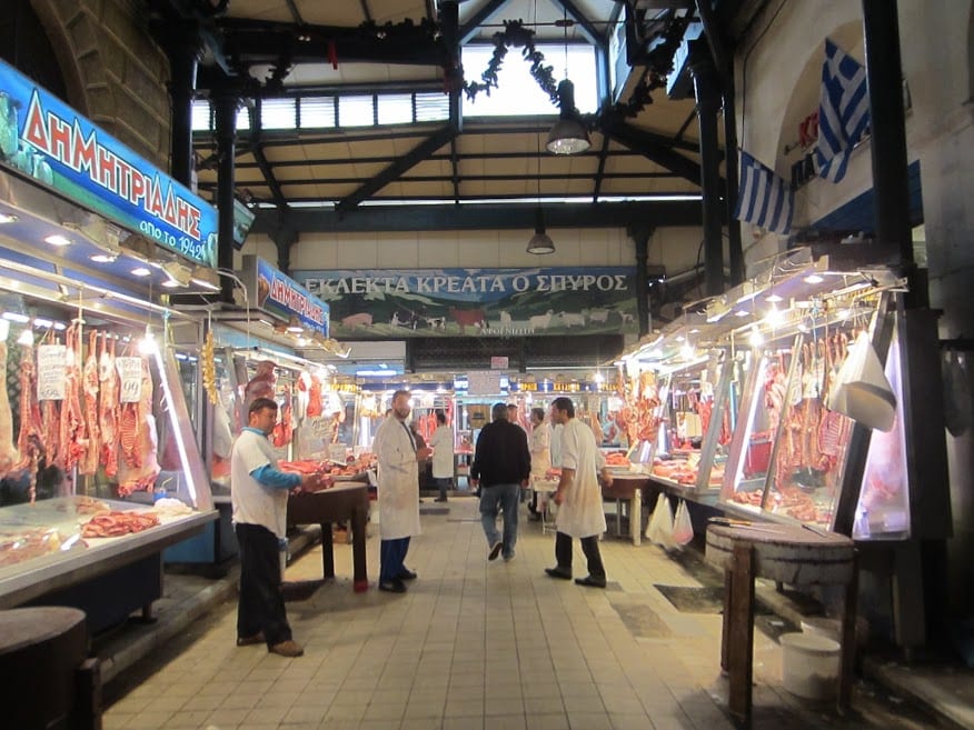 Inside the central food market of Athens