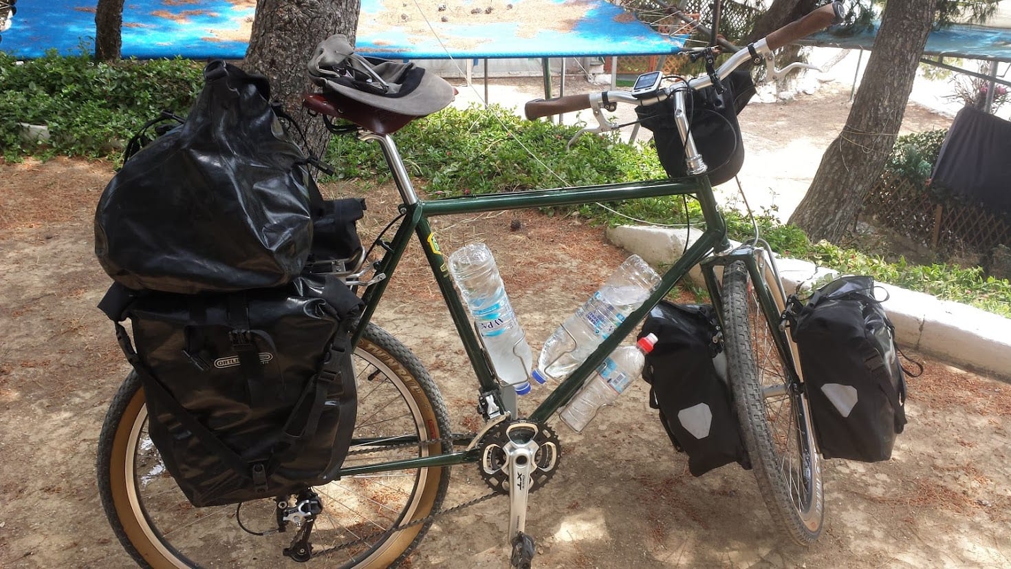 Fully loaded touring bicycle