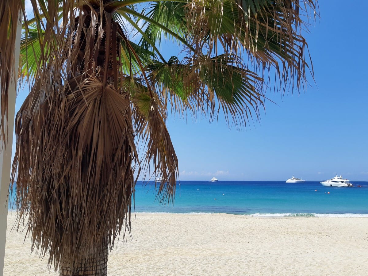 A view of Platis Gialos beach in Mykonos