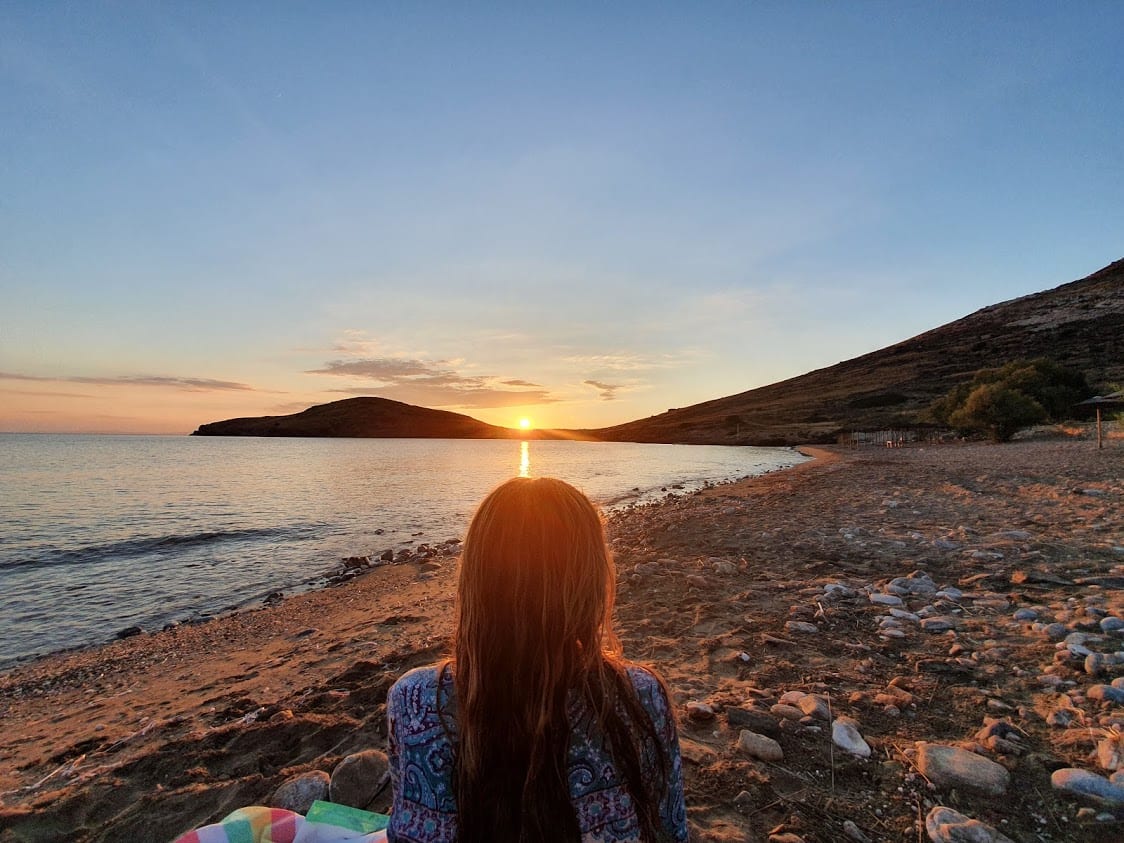 Sunset at Delfini beach in Syros
