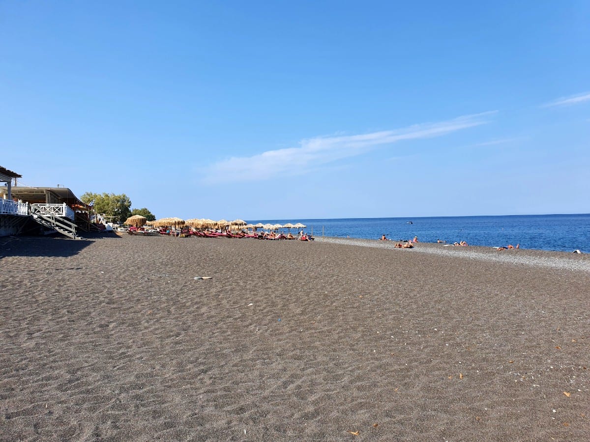 A look at the beach in Kamari, Santorini