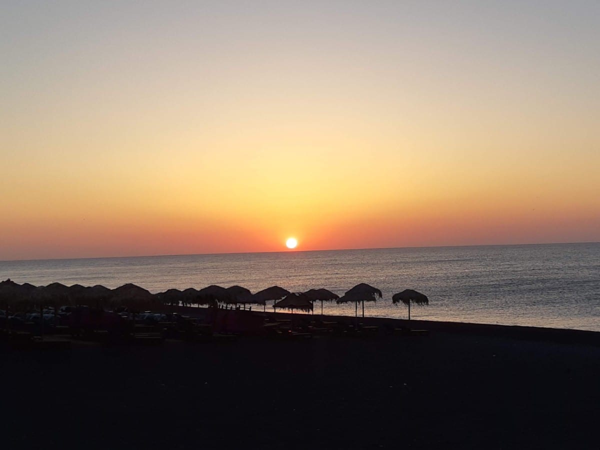 Sunrise at Kamari Beach Santorini