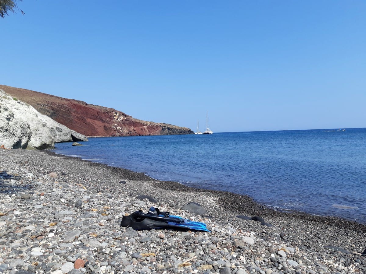 Many of the Santorini beaches are pebbly like Kambia beach