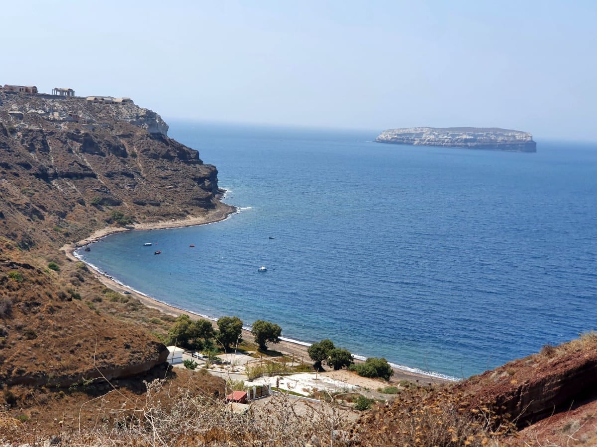 Looking at one of the beaches in Santorini from a distance