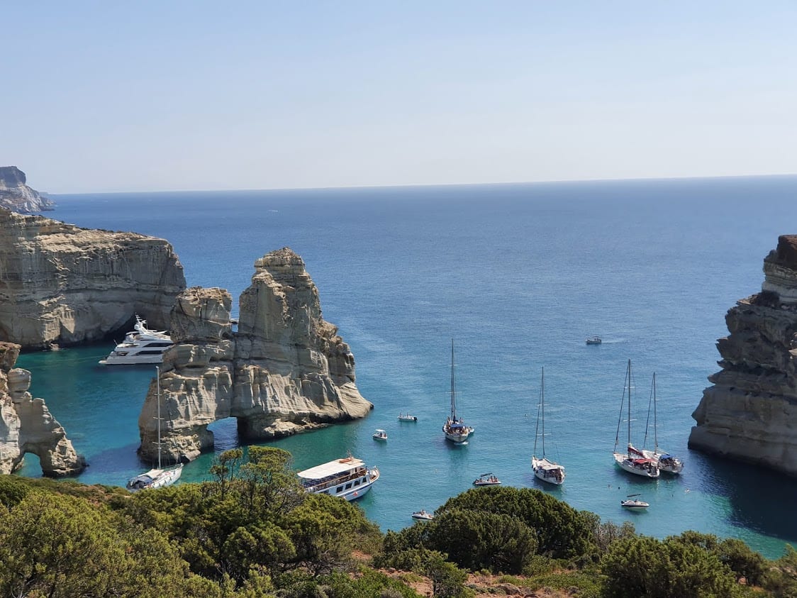 Looking down onto the bay from the hiking trail at Kleftiko in MIlos