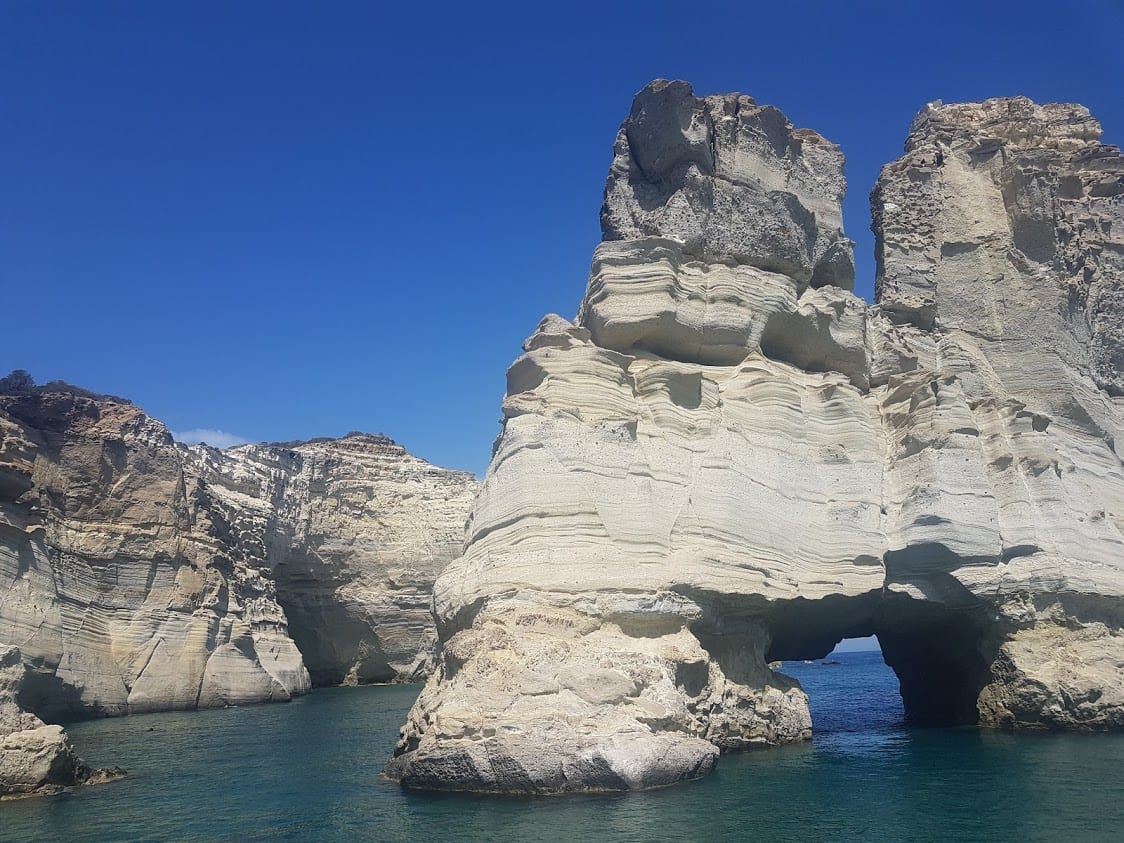The unique rock formations of Kleftiko Bay in Milos