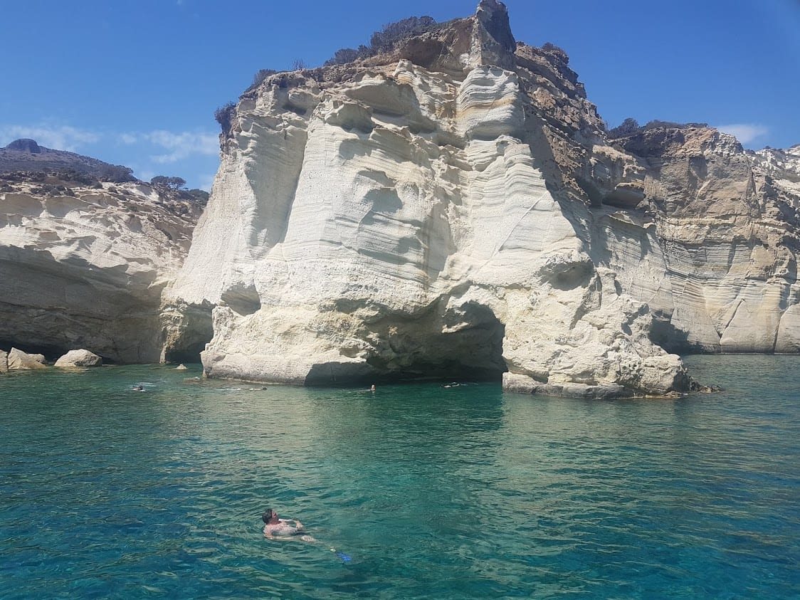 Swimming at the famous Milos Kleftiko beach